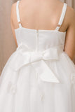 Blush Hi Low Flower Girl Dress with Lace Butterflies