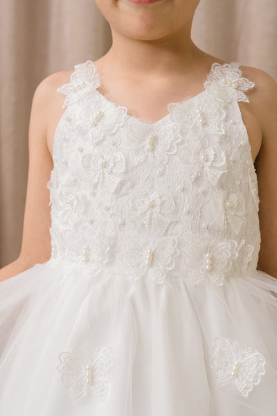 Blush Hi Low Flower Girl Dress with Lace Butterflies