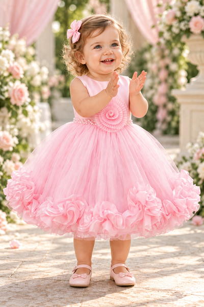 Baby Flower Girl & Pageant Dress with Ruffle Hem