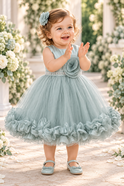 Baby Flower Girl & Pageant Dress with Ruffle Hem