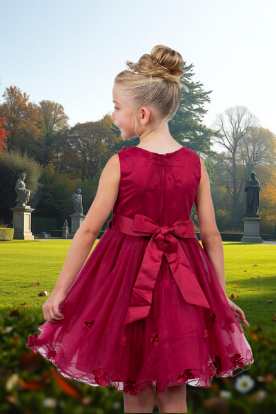 Burgundy Knee Length Flower Girl Dress | Pageant Gown