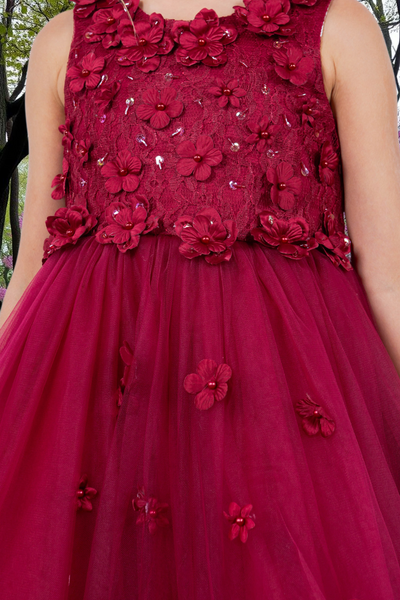 Burgundy Knee Length Flower Girl Dress | Pageant Gown