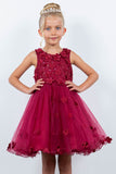 Jessica Party Pageant Dress - Knee-Length Elegance in Burgundy