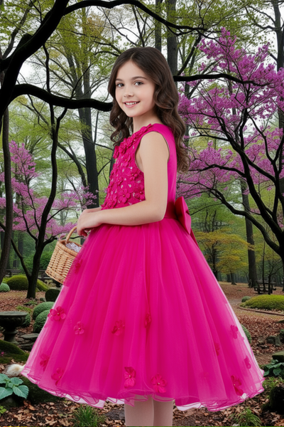 Burgundy Knee Length Flower Girl Dress | Pageant Gown