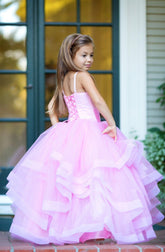 Satin Tulle Flower Girl Pageant Communion Gown Baby Birthday Dress