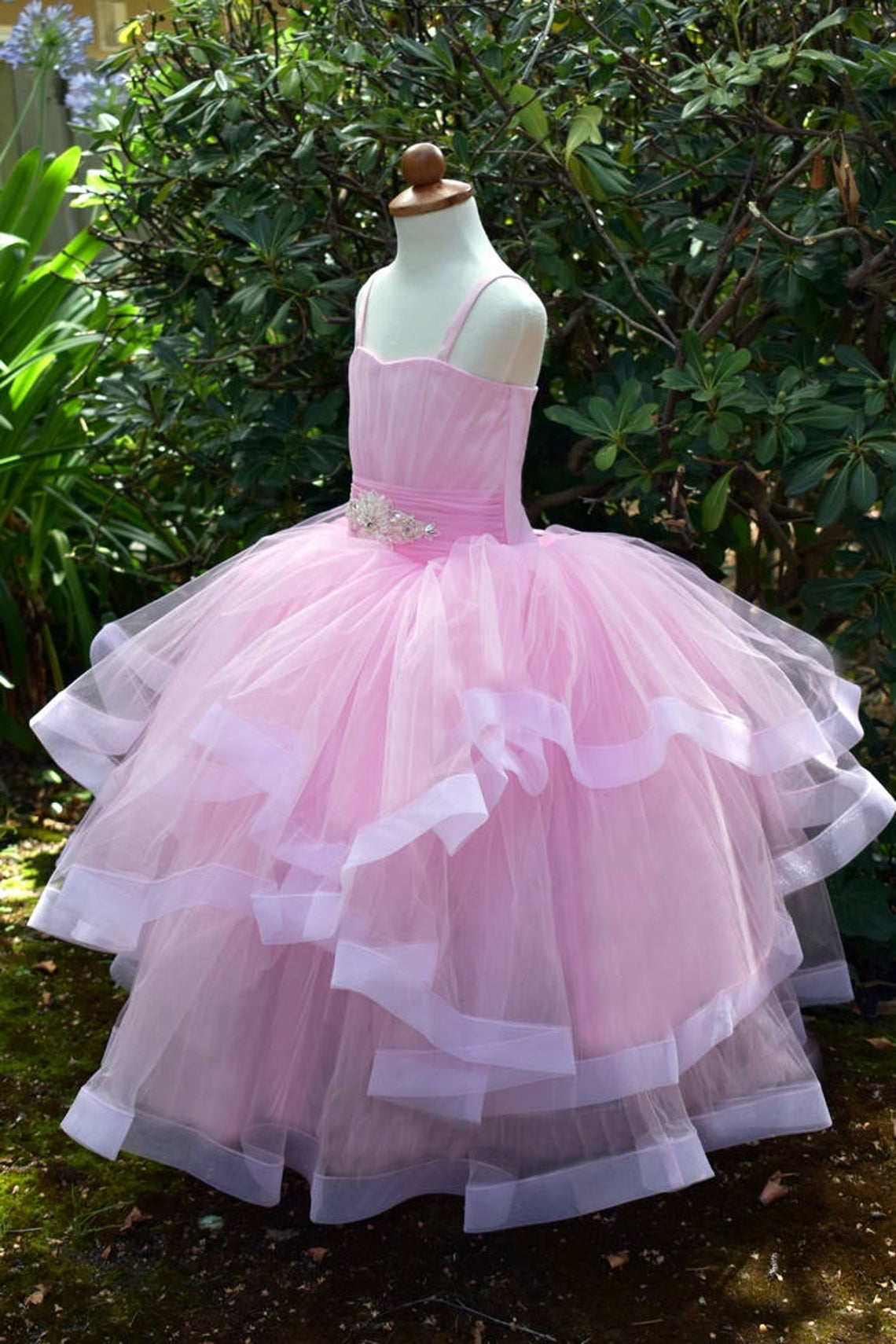 Satin Tulle Flower Girl Pageant Communion Gown Baby Birthday Dress