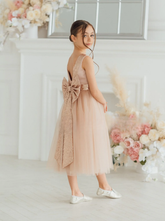 Chic Custom Couture Satin Tulle Flower Girl Party Midi Length Dress