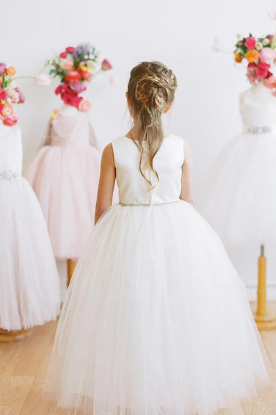 Floor Length Satin Tulle Flower Girl Dress By Amalee Couture