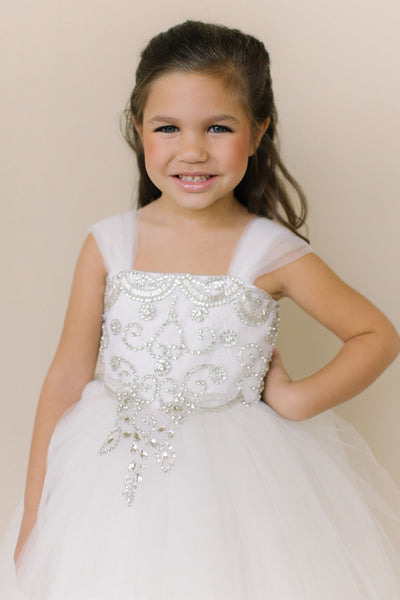 Girls Beaded Tulle Dress | Amalee Ivory Flower Girl Communion Dress