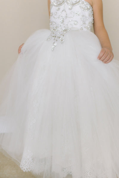 Girls Beaded Tulle Dress | Amalee Ivory Flower Girl Communion Dress