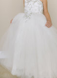 Girls Beaded Tulle Dress | Amalee Ivory Flower Girl Communion Dress