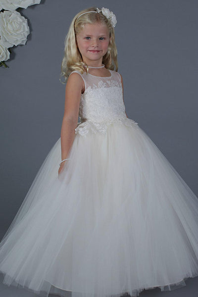 Amalee Couture Embroidered 1st Communion Flower Girl Dress in Ivory