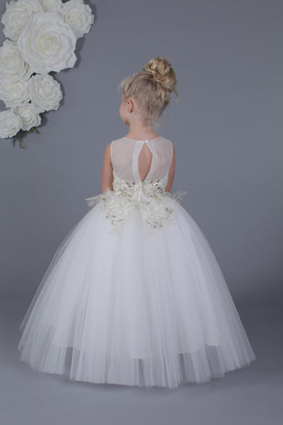 Amalee Couture Embroidered 1st Communion Flower Girl Dress in White