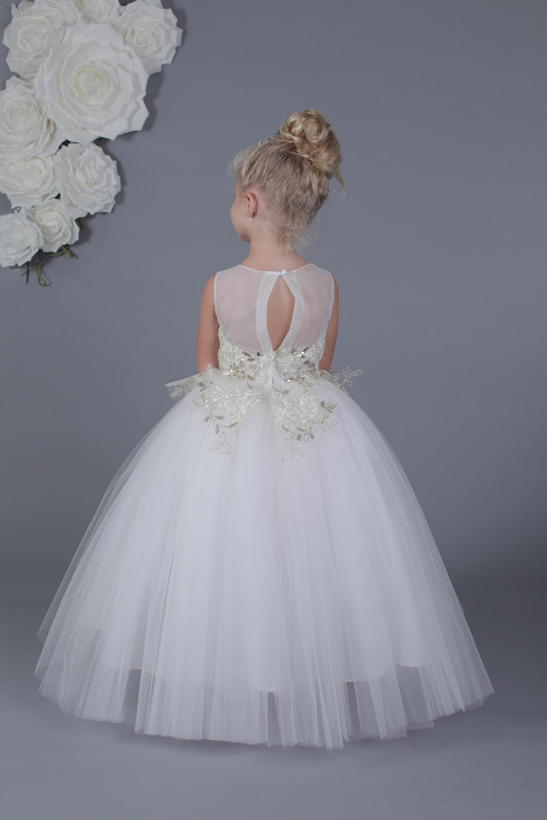 Amalee Couture Embroidered 1st Communion Flower Girl Dress in Ivory