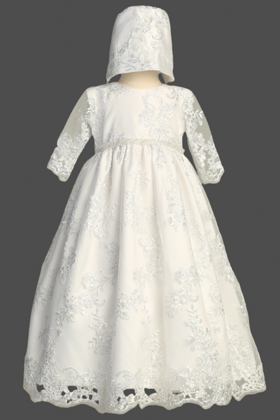 Maddy Girls Christening Dress with Lace | Blush Kids