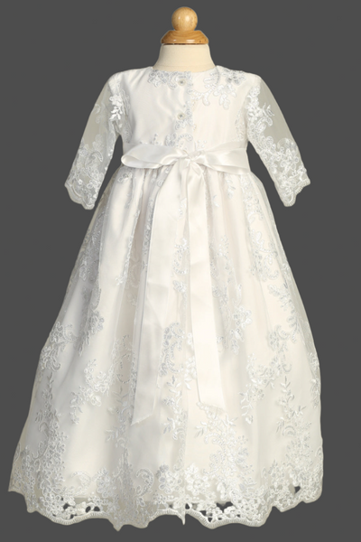 Maddy Girls Christening Dress with Lace | Blush Kids