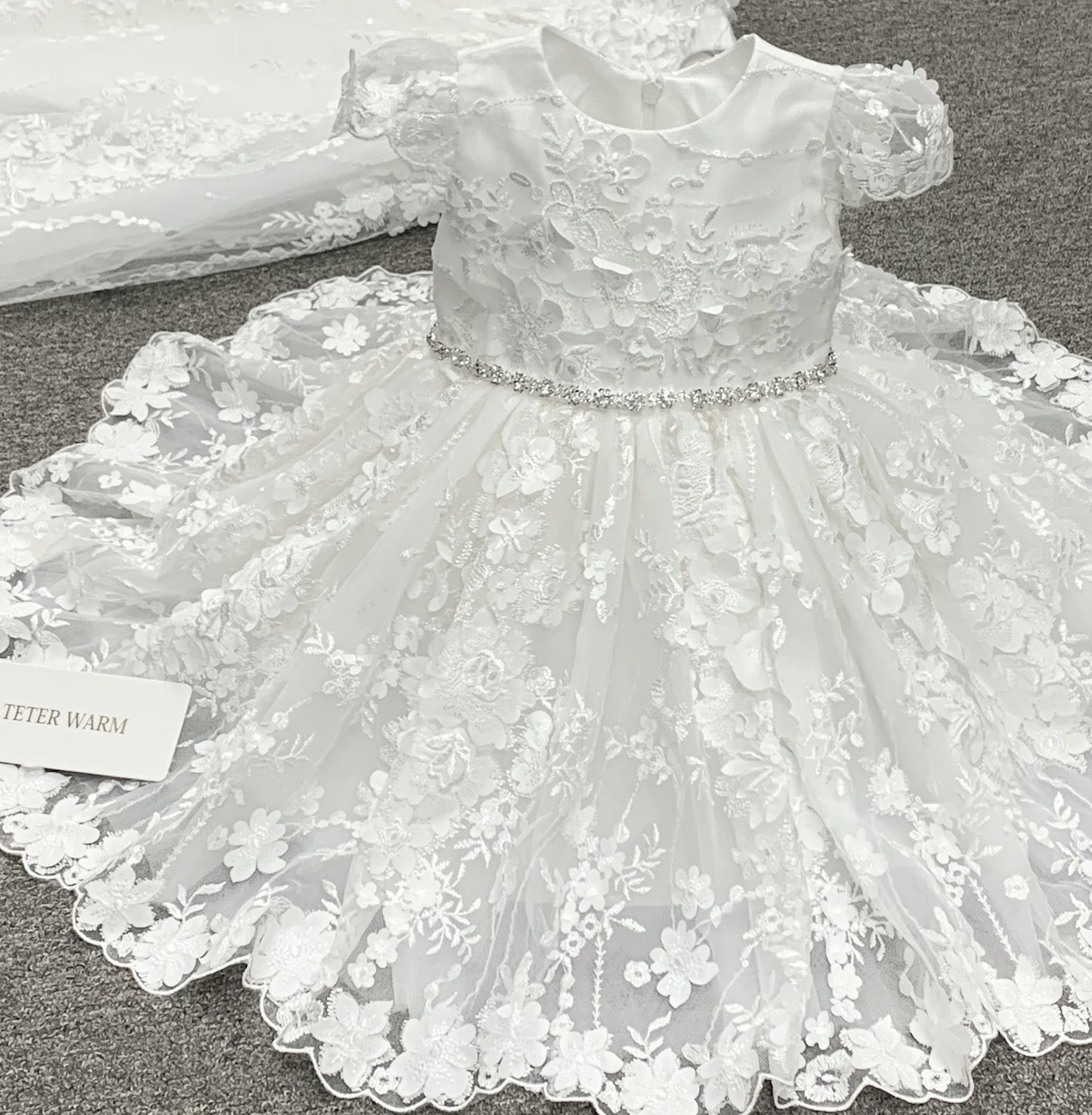 Teter Warm Couture Beautiful All Over Lace Baptism Christening Short Dress