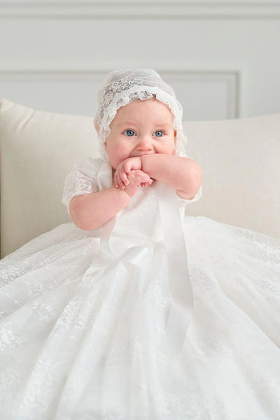Lena Lace Christening Gown with Bonnet – Teter Warm