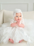 Girls Off White Christening Birthday Tulle & Lace Short Dress