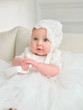 Girls Off White Christening Birthday Tulle & Lace Short Dress
