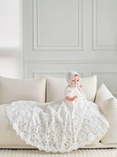 Girls Couture White all over Lace Christening Gown with Bonnet