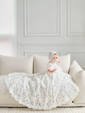 Girls Couture White all over Lace Christening Gown with Bonnet