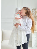 Girls Couture White all over Lace Christening Gown with Bonnet