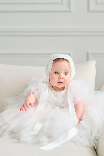 Off White Couture Lace Christening Short Dress For Girls