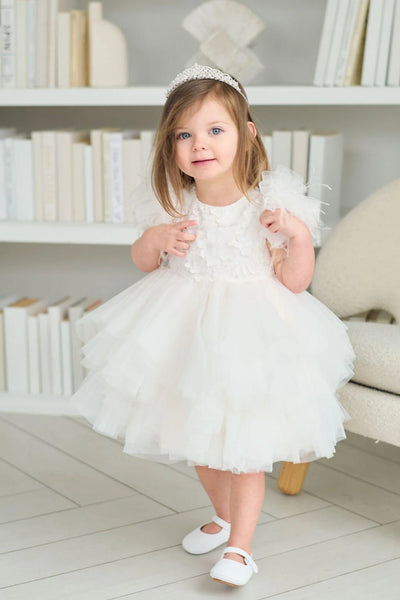 Isla Feather Baby Dress – Couture Christening & Special Occasion