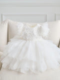 Off White Couture Lace Christening Short Dress For Girls