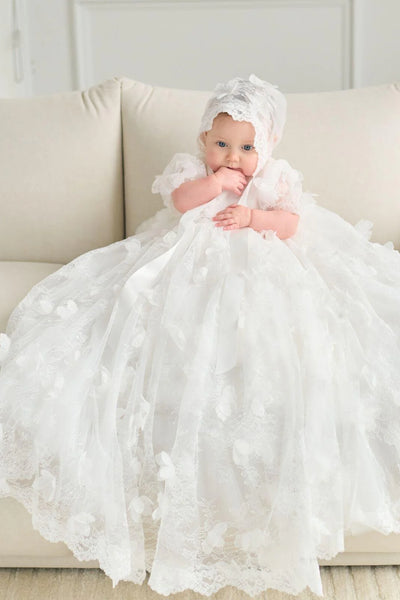 Adalynn Butterfly Lace Christening Gown for Baby Girls