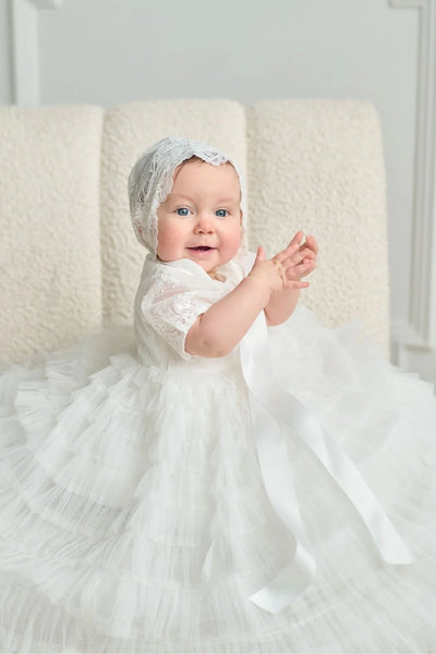 Eden Teter Warm Christening Gown with Tiered Tulle Skirt