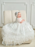 Eden Teter Warm Christening Gown with Tiered Tulle Skirt
