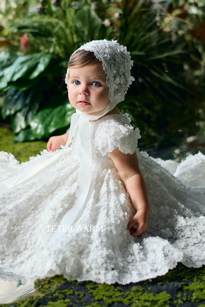 Teter Warm Couture Breathtaking 3D Floral Lace Baptism Christening Dress
