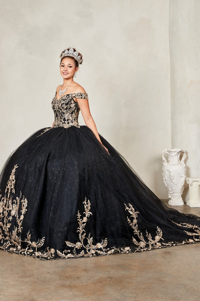Arabella Royale Quinceañera Dress – Gold Embroidery Ball Gown