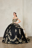 Bellarose Royale Quinceañera Gown – Fuchsia, Navy & Black with Gold Embroidery