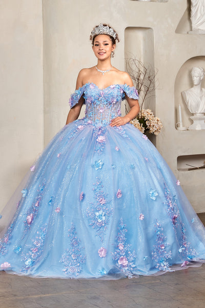 Aralyn Dreamlight Quinceañera Gown – Blue Lilac Floral Glitter Ballgown