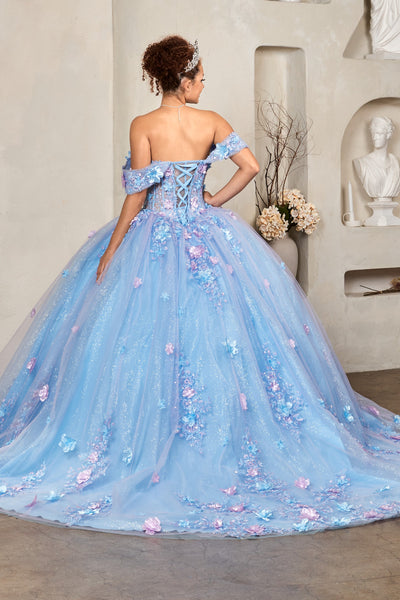 Aralyn Dreamlight Quinceañera Gown – Blue Lilac Floral Glitter Ballgown