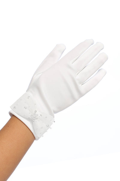 Girls White Communion Gloves Pearl Cuff Elegant