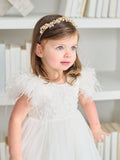 Elowen Feather Sleeve Baby Dress – White Tulle Dress for Christening & Special Occasion