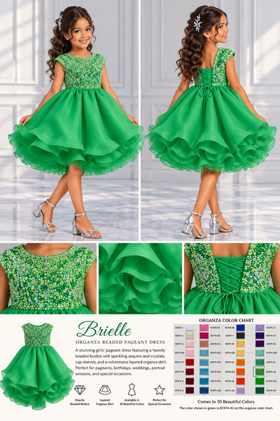 Girls Beaded Pageant Dress with Layered Ruffle Skirt