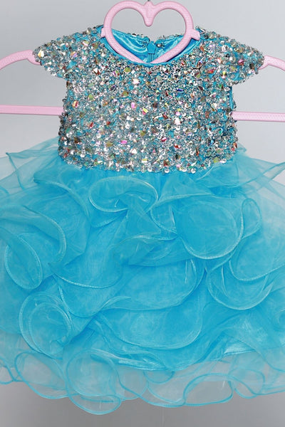 Sugar Kayne Little Girls Princess Cupcake Organza Ruffled Beaded Dress