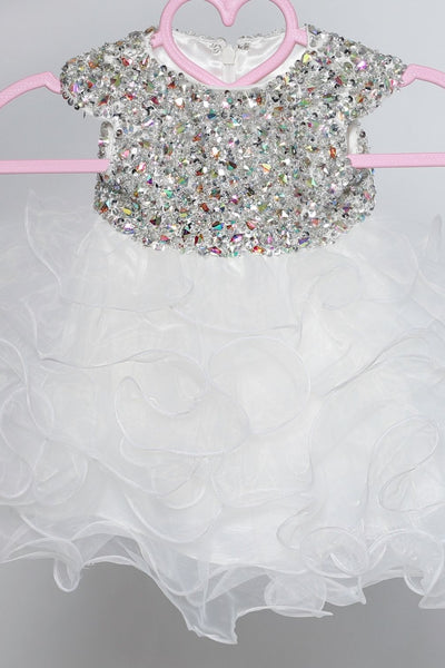 Sugar Kayne Little Girls Princess Cupcake Organza Ruffled Beaded Dress