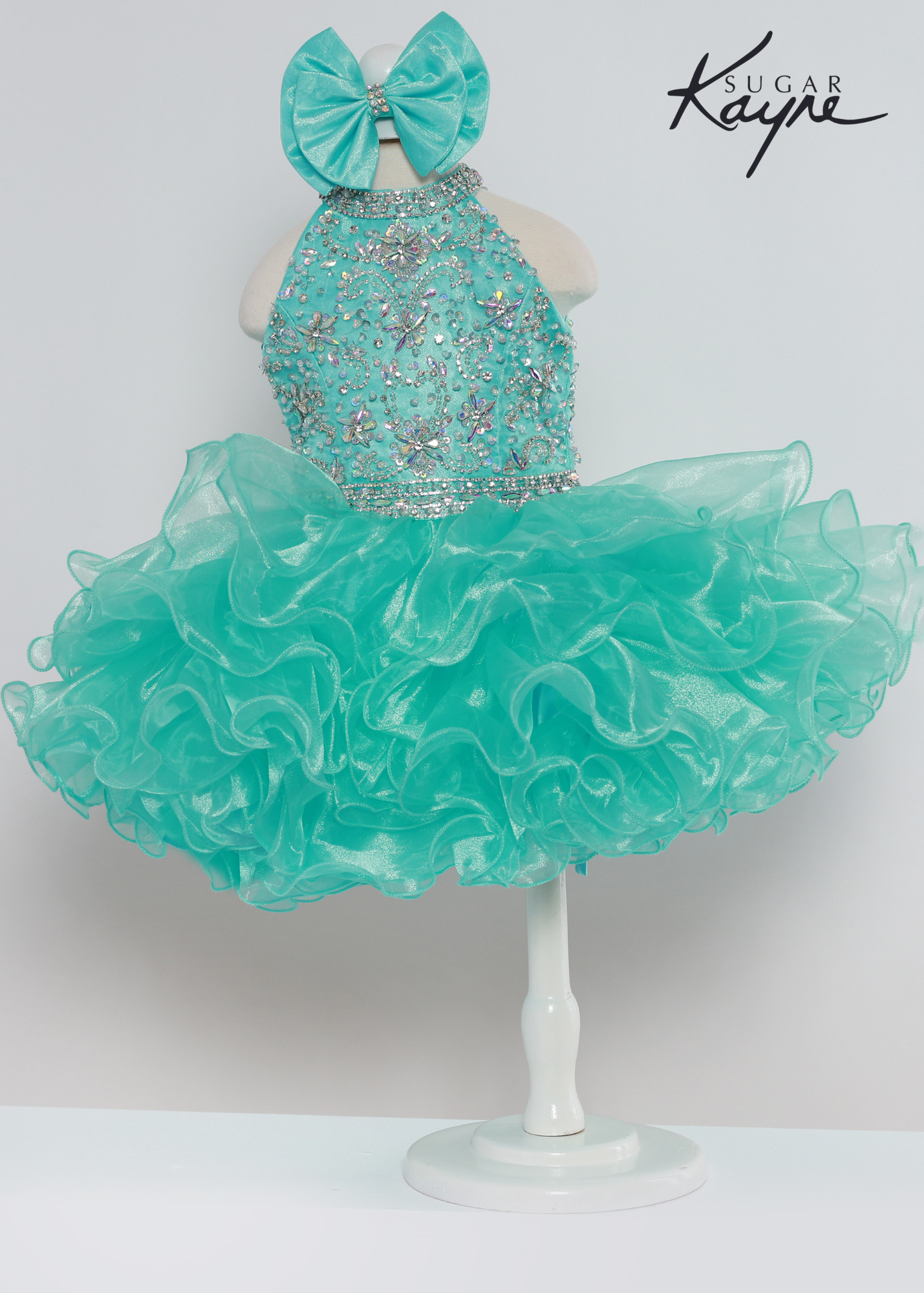Sugar Kayne Pageant Cupcake Ruffled Crystal Embellished Girls Dress