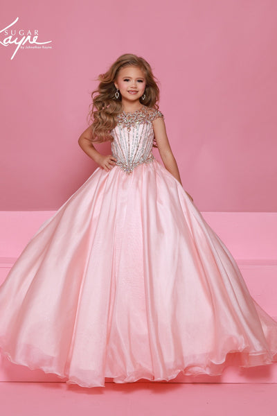 Girls Pageant Ball Gown with Crystal Illusion Details | Sugar Kayne