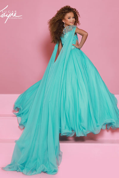 Girls Pageant Gown with Cape | Sugar Kayne Couture Dress