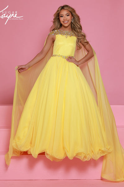 Girls Pageant Gown with Cape | Sugar Kayne Couture Dress