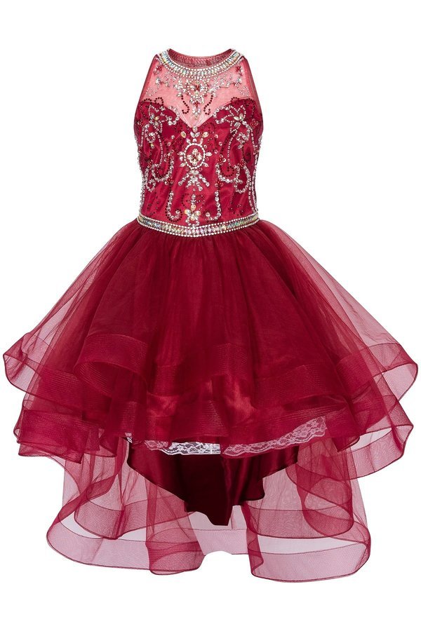Tulle Sweetheart Neckline Beaded Girl Pageant Party Hi Lo Dress