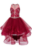Tulle Sweetheart Neckline Beaded Girl Pageant Party Hi Lo Dress