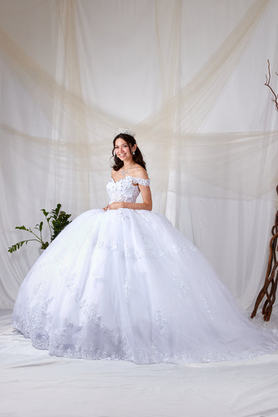 Princess Collection White Crystal Ball Gown – Off-Shoulder Pageant Dress